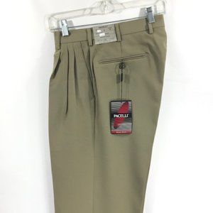 Pacelli Men's Khaki Dress Pants Pleated Cuffed Hem
